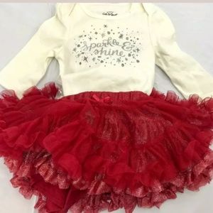 Sparkle & Shine Ruby Red Tutu skirt Cream set 3-6